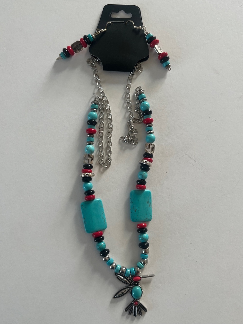 Turquoise Hummingbird Necklace w/ earrings